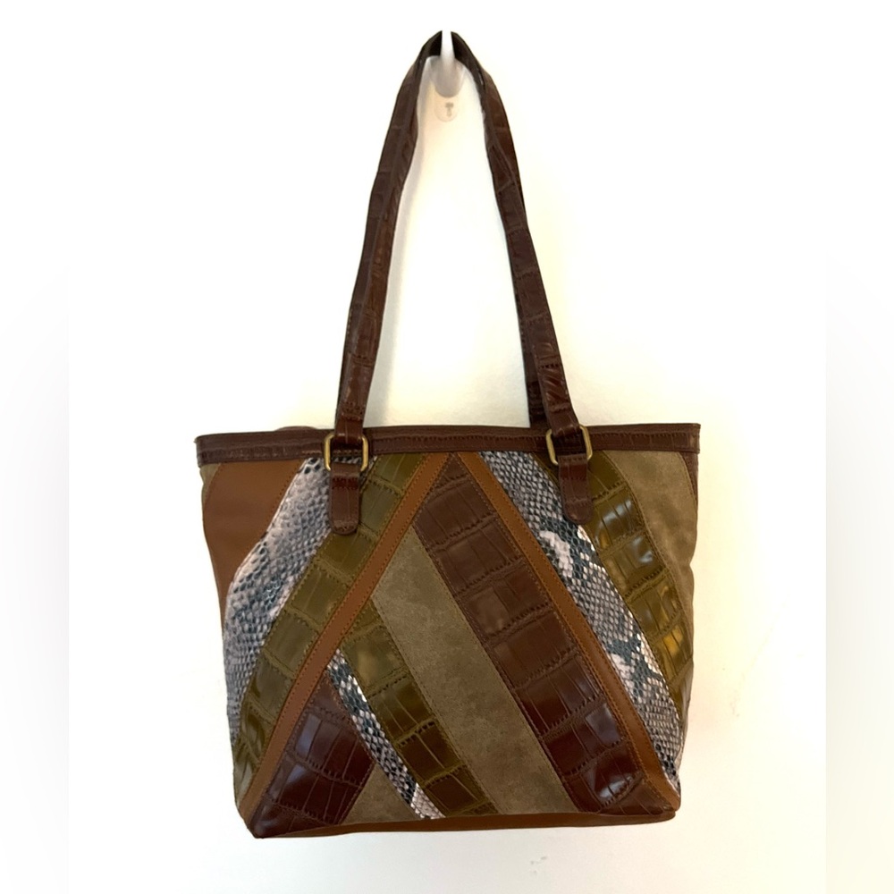 GAL Vintage Patchwork Faux Leather Suede Snakeskin Large Tote Shoulder Bag